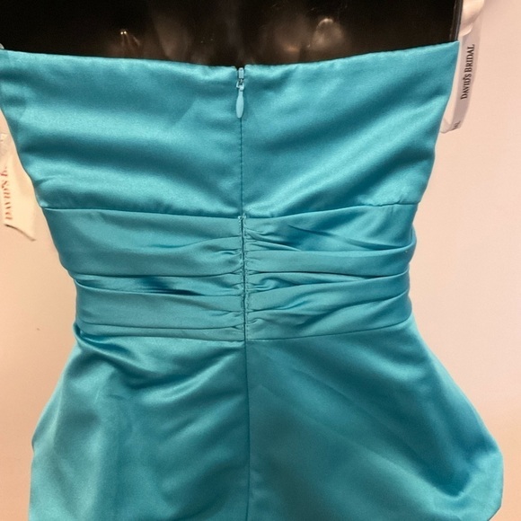 David’s Bridal Malibu Blue Ruched Short Prom Dress - Picture 5 of 11